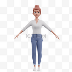 3D白人女性站立不动形象