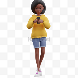黑人女性走路玩手机