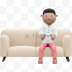 手柄控制器图片_帅气游戏坐姿3D白人男性沙发上打