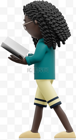走路读书图片_黑人女性走路读书姿势3D