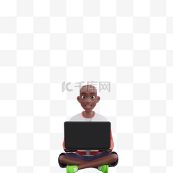 电脑动作图片_黑人男性帅气坐姿电脑动作元素