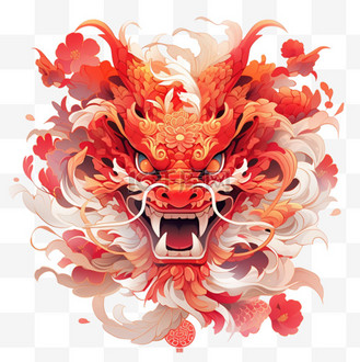 中国龙新年色彩龙头国潮ai元素免扣图案