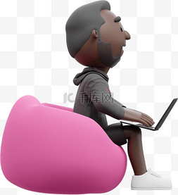 自由办公图片_黑人男性懒人沙发电脑形象玩动作