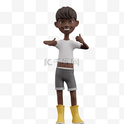 3D黑人男孩帅气竖大拇指动作