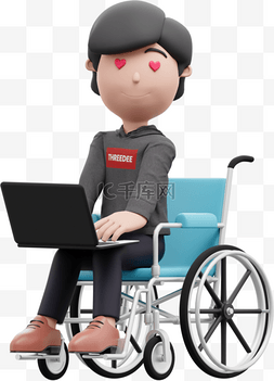 电脑动作图片_漂亮女性姿势3D轮椅办公元素电脑