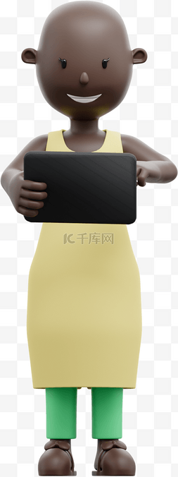 平板电脑3d图片_3D黑人女性漂亮使用平板姿势动作