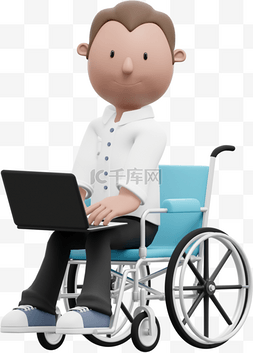 坐轮椅的帅气男性在办公室使用电