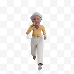 女性老太太帅气慢跑的3D形象