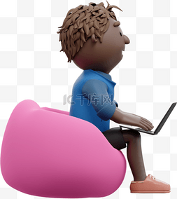 自由办公图片_帅气自由办公3D黑人男性懒人沙发