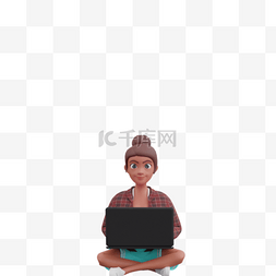 帅气女人3D坐姿优雅使用笔记本