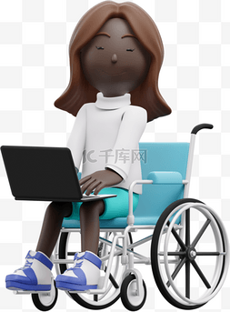 女人坐轮椅图片_3D漂亮黑人女性坐轮椅姿势办公