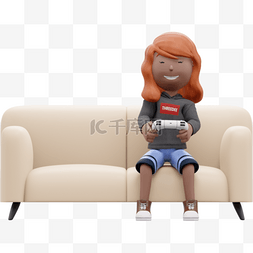 3D女人坐沙发打游戏漂亮姿势与动