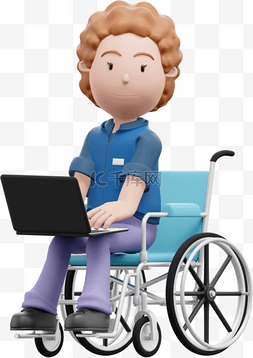 3D白人女性坐轮椅的优雅办公形象