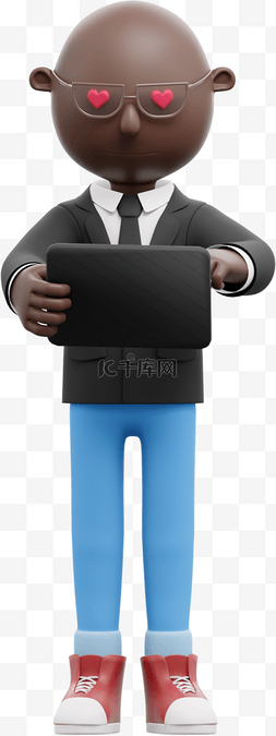 平板电脑3d图片_3D黑人男性使用平板形象帅气动作