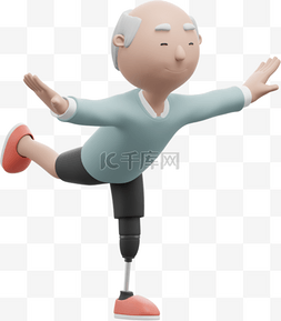 帅气运动姿势的3D白人男性单腿平