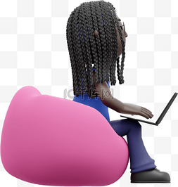 漂亮自由办公中的3D黑人女性沙发