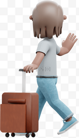 棕色行李箱图片_帅气男人出行3D棕色行李箱姿势