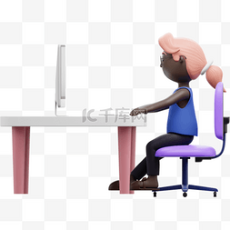 漂亮女性办公形象3D黑人漂亮电脑