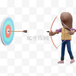 3D女性拉弓射箭中靶形象