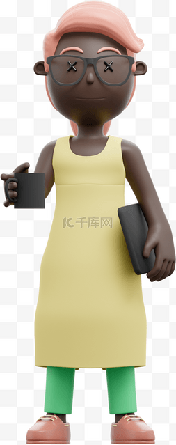 漂亮的黑人女性工作时优雅地喝咖