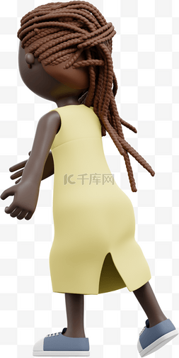 黑人女性3D形象漂亮姿势动作前进