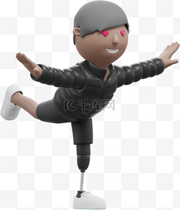 帅气男性运动姿势3D棕色单腿平衡