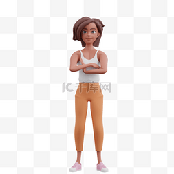3D棕色女人站立交叉手姿势