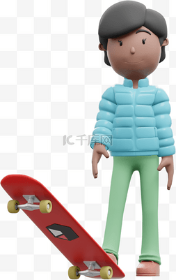 滑动3d图片_漂亮女人滑板姿势3D棕色滑动元素