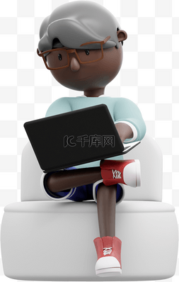 高效电脑图片_帅气黑人男性舒适坐在沙发上高效