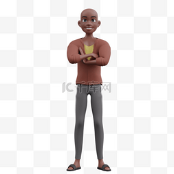 3D黑人男性站立叉手形象帅气直立