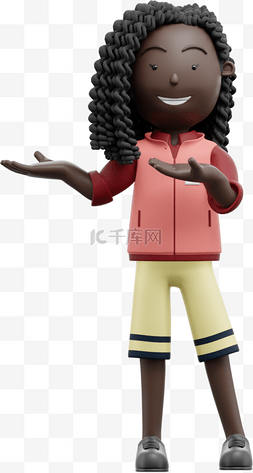 3D黑人女性迎宾手势