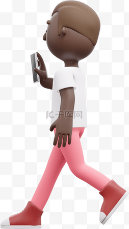 帅气黑人男性出行姿势的3D手机验