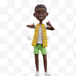 大拇指动作图片_鼓励帅气3D黑人男孩竖大拇指动作
