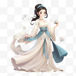 白色可爱国风古风古代中国女子元