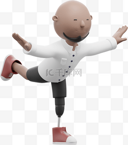 单腿平衡站立图片_帅气男人运动姿势3D棕色单腿平衡