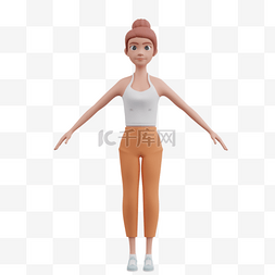 3D白人女性站立姿势形象