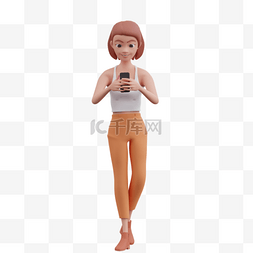 白人女性图片_3D白人女性帅气走路玩手机姿势