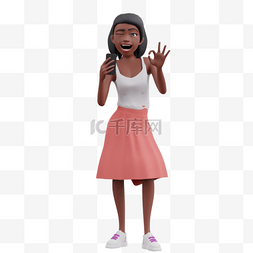 3D黑人女性眨眼wink形象可爱女人的