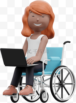 漂亮坐轮椅的女性在办公室使用电