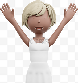 女性庆祝姿势3D棕色女性举手欢呼