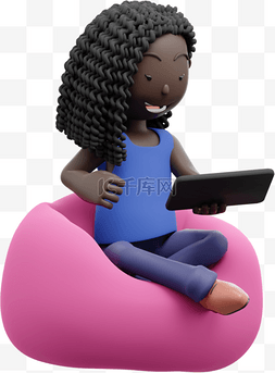 懒人沙发png图片_漂亮黑人女性在懒人沙发上以3D姿