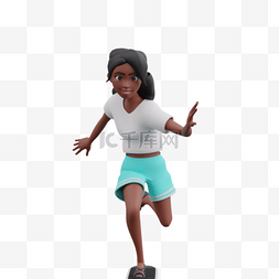 黑人女性运动姿势3D形象滑板动作1