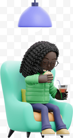 吃东西的女人图片_漂亮的黑人女性享用可乐汉堡优雅