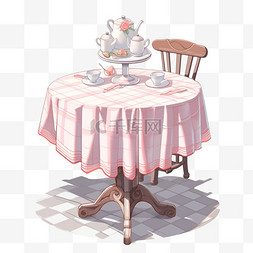 手绘复古图案图片_茶餐厅桌子手绘卡通AI元素立体免
