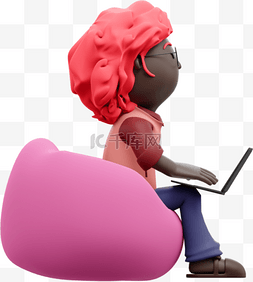 漂亮女人自由办公的3D黑人形象