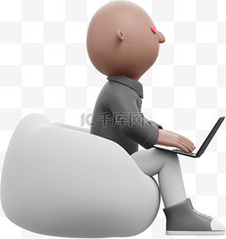excel文档办公自动化图片_帅气自由办公男人3D棕色懒人沙发