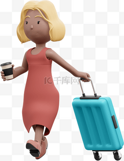 棕色女性行李箱形象女人出行姿势