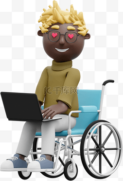 帅气男性坐轮椅熟练操作电脑