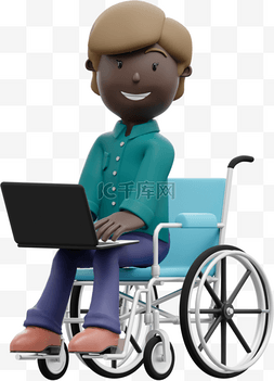 3D黑人女性坐轮椅漂亮办公姿势动