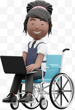 漂亮女性在办公室中坐轮椅展现3D